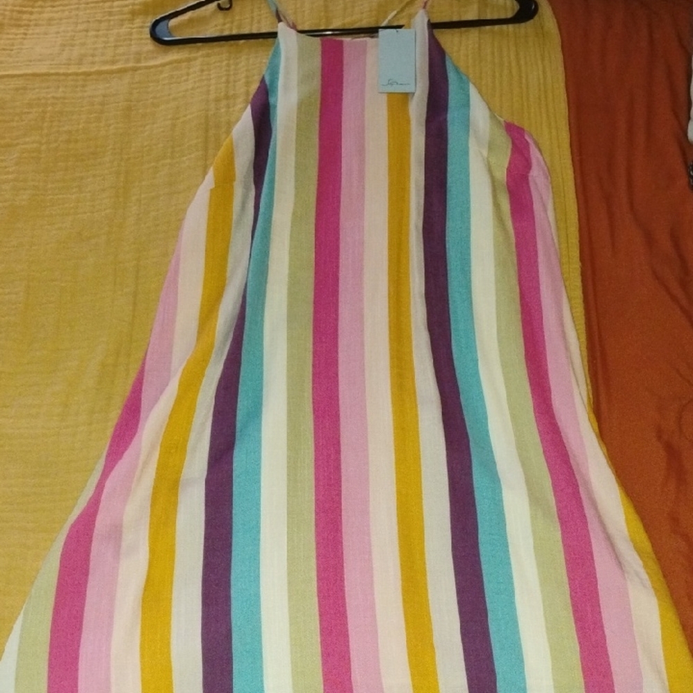 Multicolor Striped Halter Style Razor Back Dress